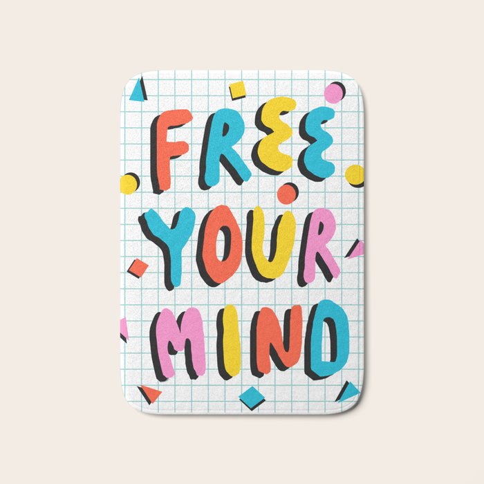 Hella' - retro 80s throwback memphis style trendy 1980's neon vibes typography Bath Mat Gallery Image 1