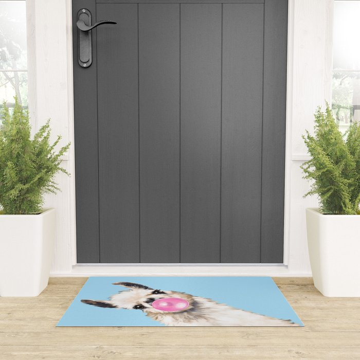 Bubble Gum Sneaky Llama in Blue Welcome Mat Gallery Image 3