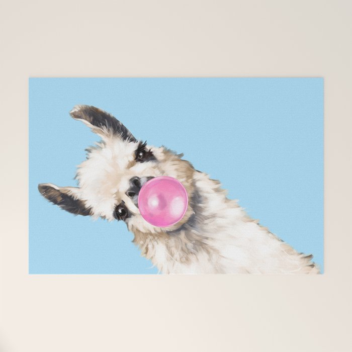 Bubble Gum Sneaky Llama in Blue Welcome Mat Gallery Image 1
