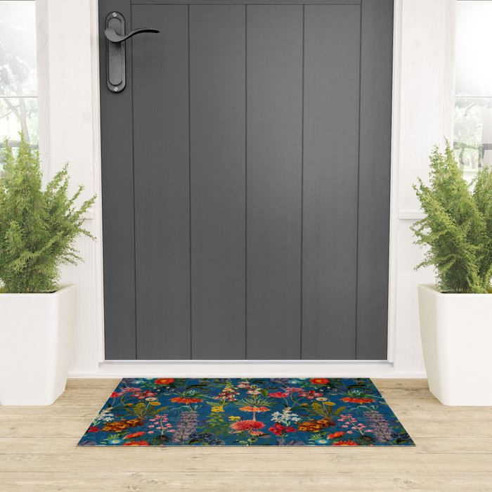 Vintage & Shabby Chic - Blue Midnight Spring Botancial Flower Garden Welcome Mat Gallery Image 3