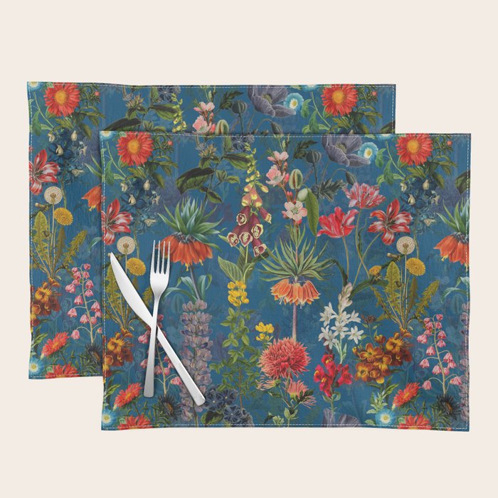 Vintage & Shabby Chic - Blue Midnight Spring Botancial Flower Garden Placemat Gallery Image 1