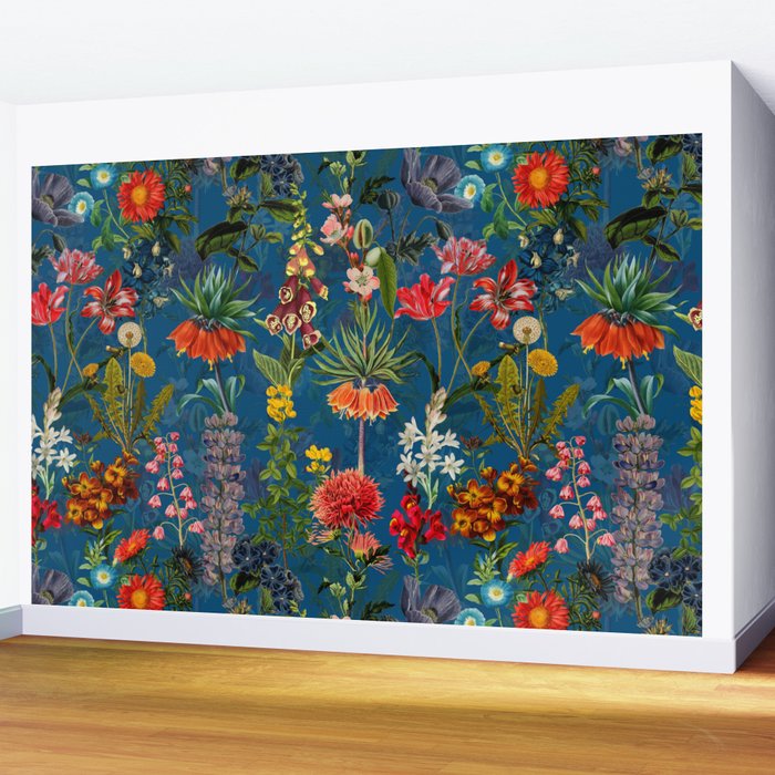 Vintage & Shabby Chic - Blue Midnight Spring Botancial Flower Garden Wall Mural Gallery Image 2