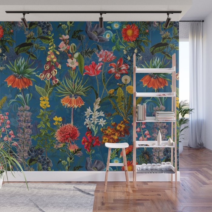 Vintage & Shabby Chic - Blue Midnight Spring Botancial Flower Garden Wall Mural Gallery Image 1