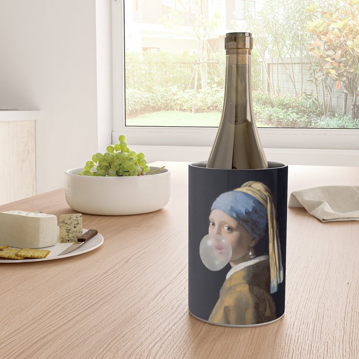 Girl with pearl earring blowing bubble gum Wine Chiller Gallery Image 4