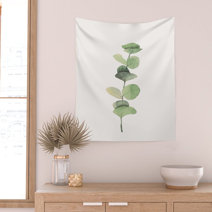 Watercolor Eucalyptus Branch Wall Tapestry Gallery Image 2