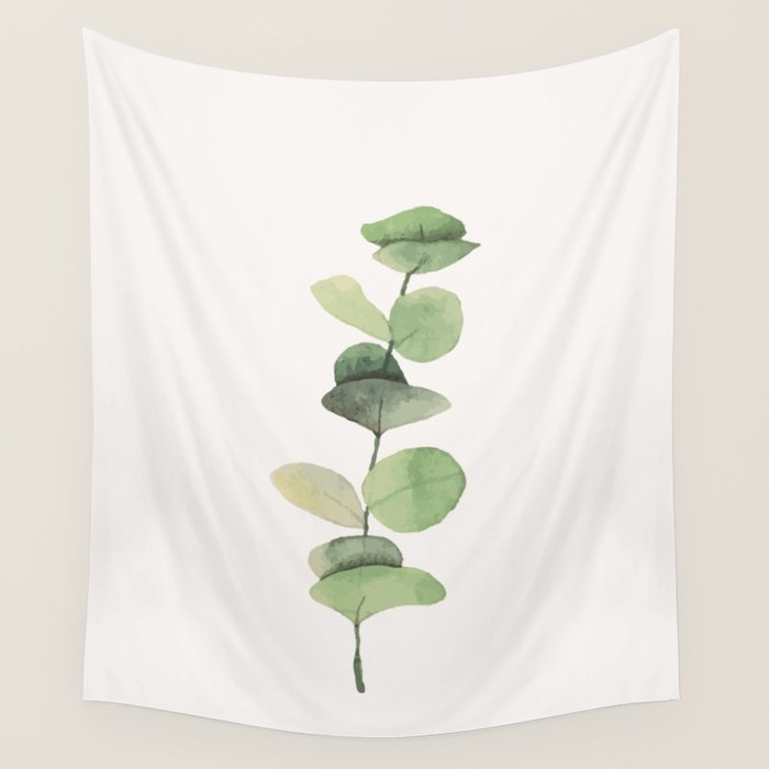 Watercolor Eucalyptus Branch Wall Tapestry Gallery Image 1