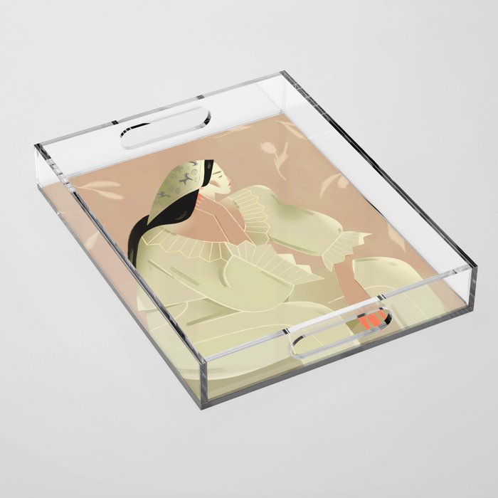 woman in a scarf Acrylic Tray Gallery Image 1