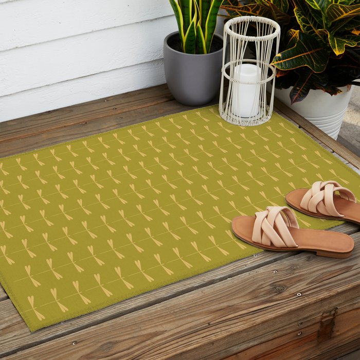 Dragonfly Pattern XV Chartreuse Green Outdoor Rug Gallery Image 2