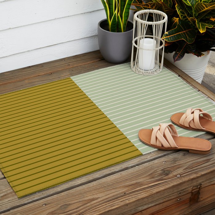 Color Block Lines XXI Moss Outdoor Rug Gallery Image 2