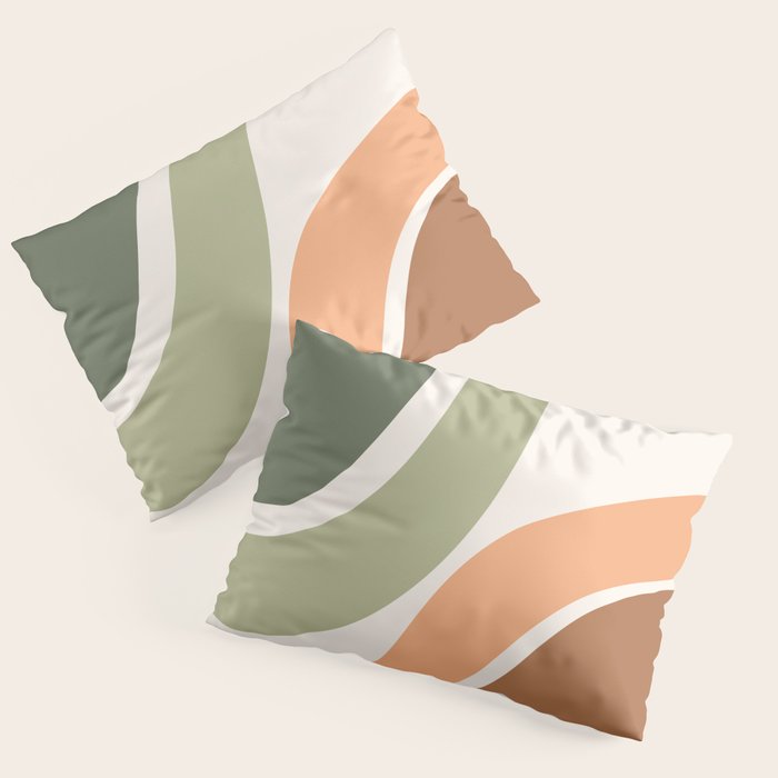 Abstract Shapes 55 in Sage Green and Terracotta (Rainbow Abstraction) Pillow Sham Gallery Image 1