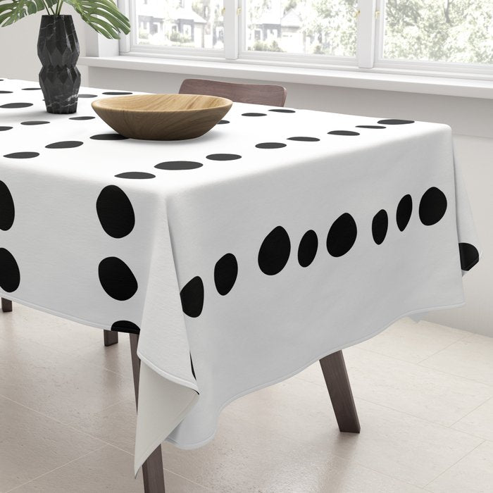 Spotted, Mudcloth, White and Black, Boho Print Tablecloth Gallery Image 3