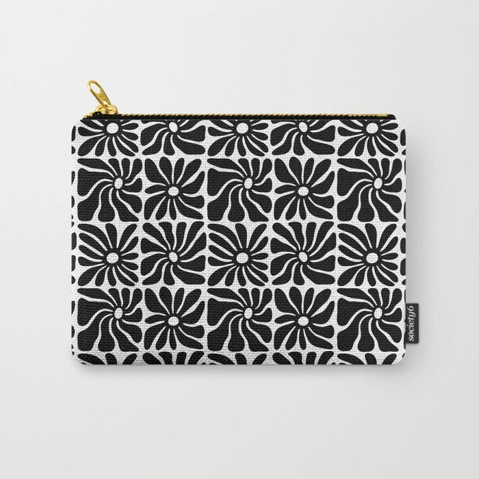 Black and white retro flower art pattern Carry All Pouch Gallery Image 1