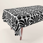 Black and white retro flower art pattern Tablecloth Gallery Image 1