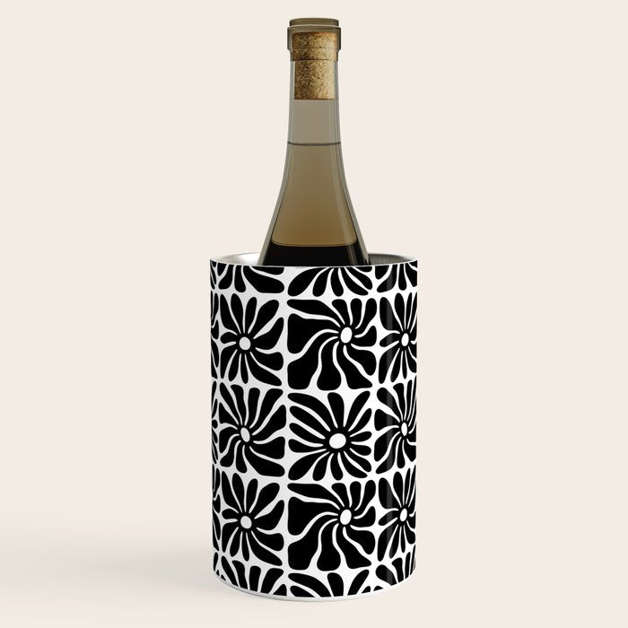 Black and white retro flower art pattern Wine Chiller Gallery Image 3