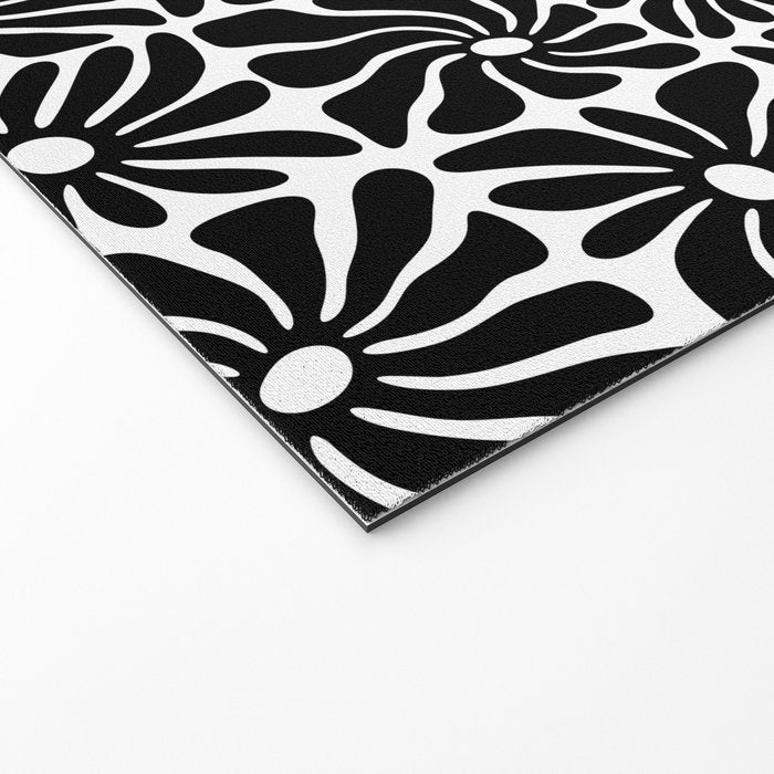 Black and white retro flower art pattern Welcome Mat Gallery Image 2