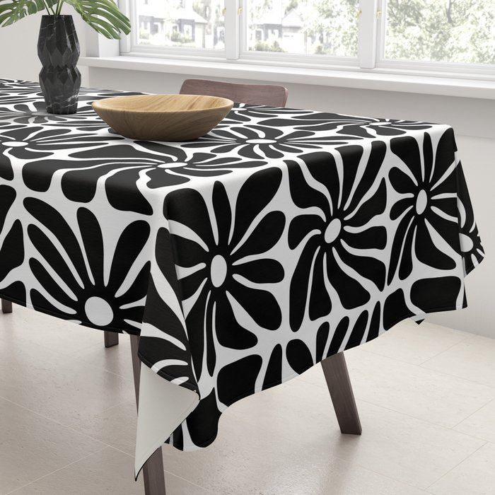 Black and white retro flower art pattern Tablecloth Gallery Image 3