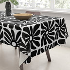 Black and white retro flower art pattern Tablecloth Gallery Image 3