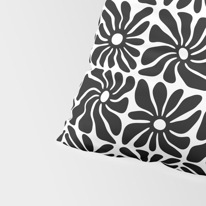 Black and white retro flower art pattern Pillow Sham Gallery Image 4