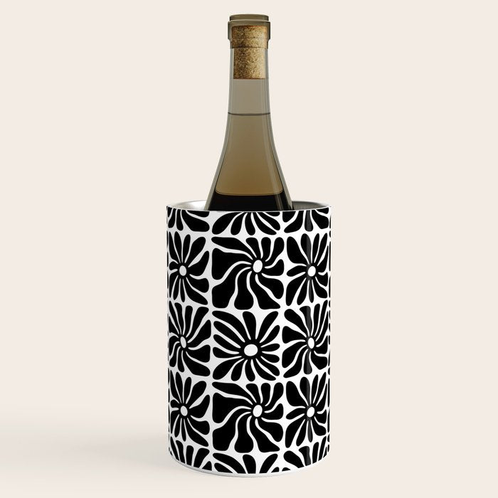 Black and white retro flower art pattern Wine Chiller Gallery Image 1