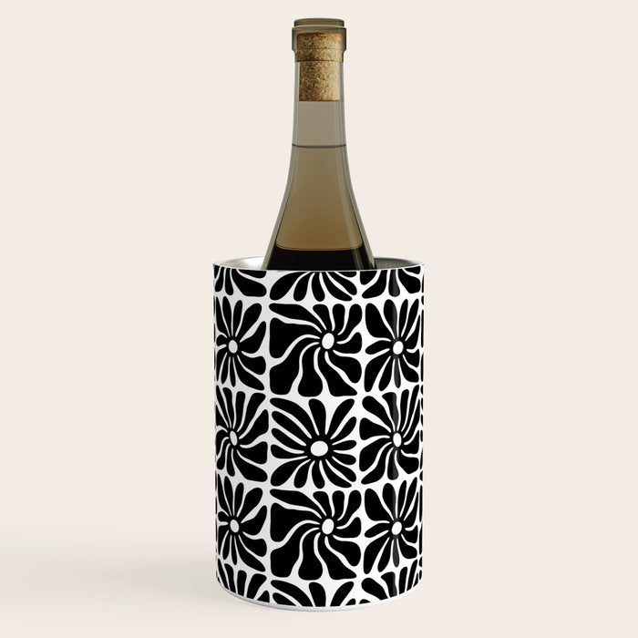 Black and white retro flower art pattern Wine Chiller Gallery Image 2