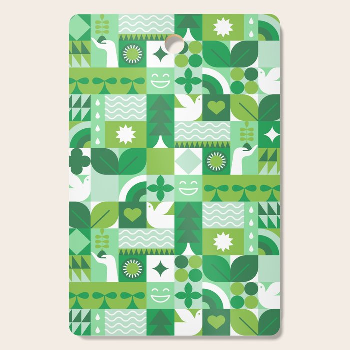 Green eco friendly geometric mosaic art pattern Cutting Board Gallery Image 1
