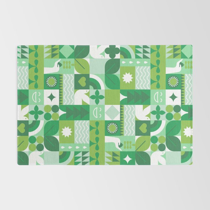 Green eco friendly geometric mosaic art pattern Rug Gallery Image 2
