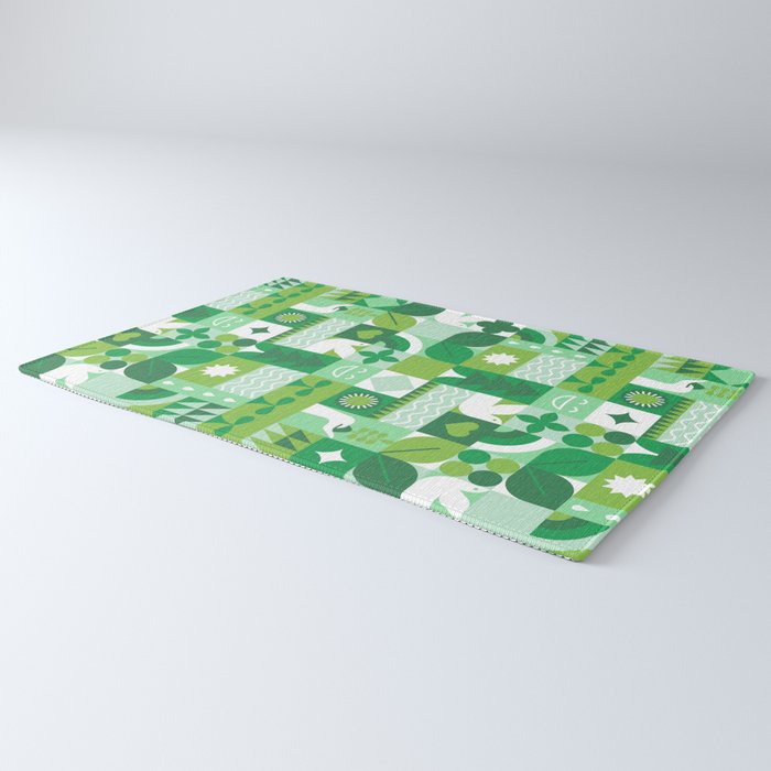 Green eco friendly geometric mosaic art pattern Rug Gallery Image 3