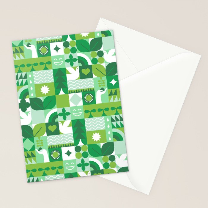 Green eco friendly geometric mosaic art pattern Stationery Card Gallery Image 2