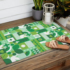 Green eco friendly geometric mosaic art pattern Outdoor Rug Gallery Image 2