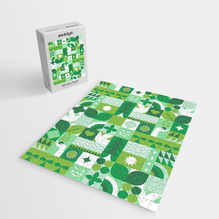 Green eco friendly geometric mosaic art pattern Jigsaw Puzzle Gallery Image 2