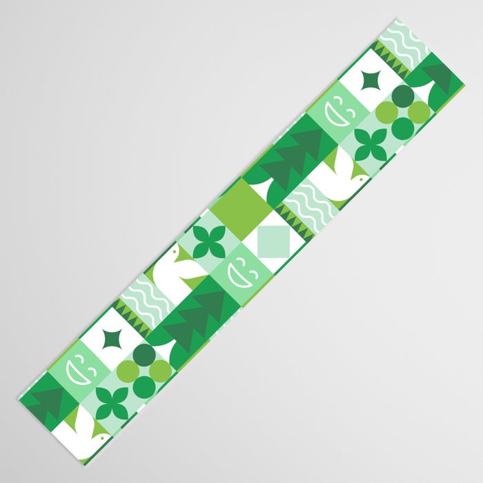 Green eco friendly geometric mosaic art pattern Table Runner Gallery Image 3
