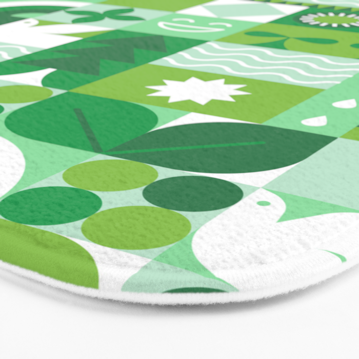 Green eco friendly geometric mosaic art pattern Bath Mat Gallery Image 3
