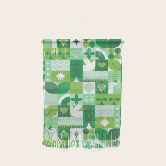 Green eco friendly geometric mosaic art pattern Wall Hanging Gallery Image 1