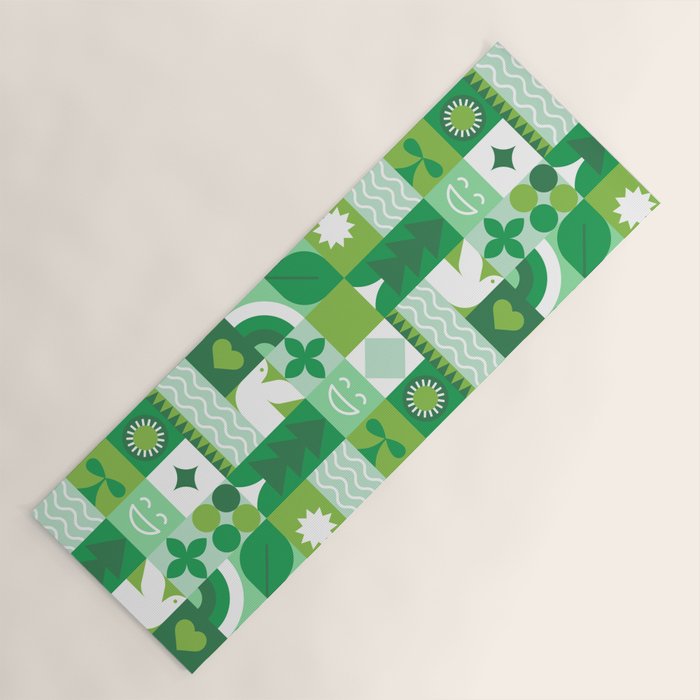 Green eco friendly geometric mosaic art pattern Yoga Mat Gallery Image 1