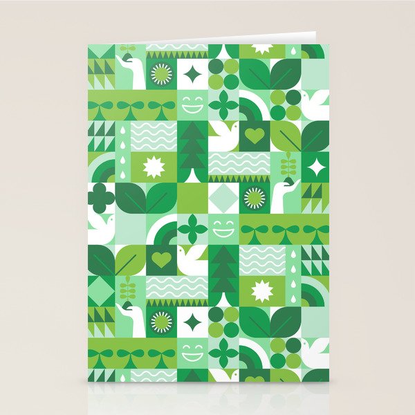 Green eco friendly geometric mosaic art pattern Stationery Card Gallery Image 2