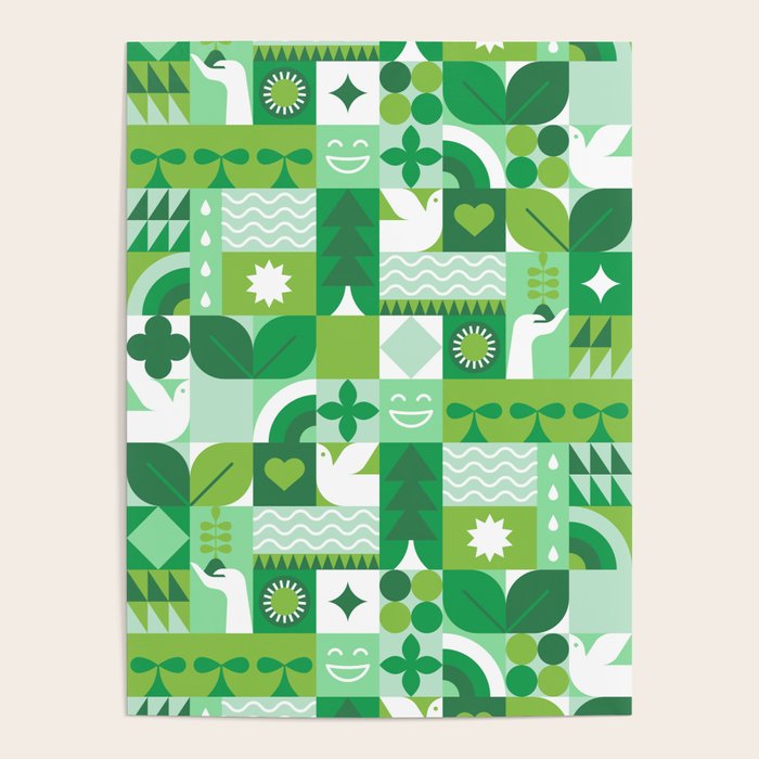 Green eco friendly geometric mosaic art pattern Poster Gallery Image 4