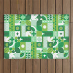 Green eco friendly geometric mosaic art pattern Outdoor Rug Gallery Image 1