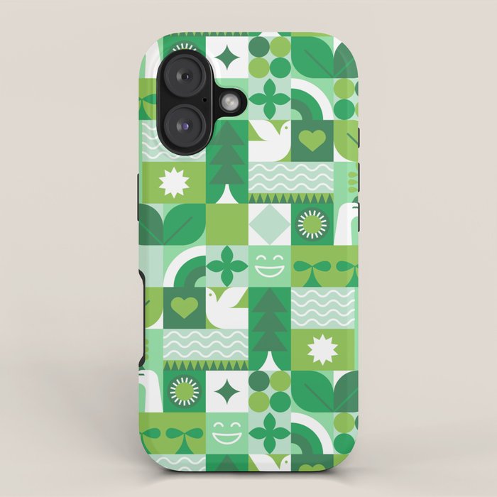 Green eco friendly geometric mosaic art pattern iPhone Case Gallery Image 1