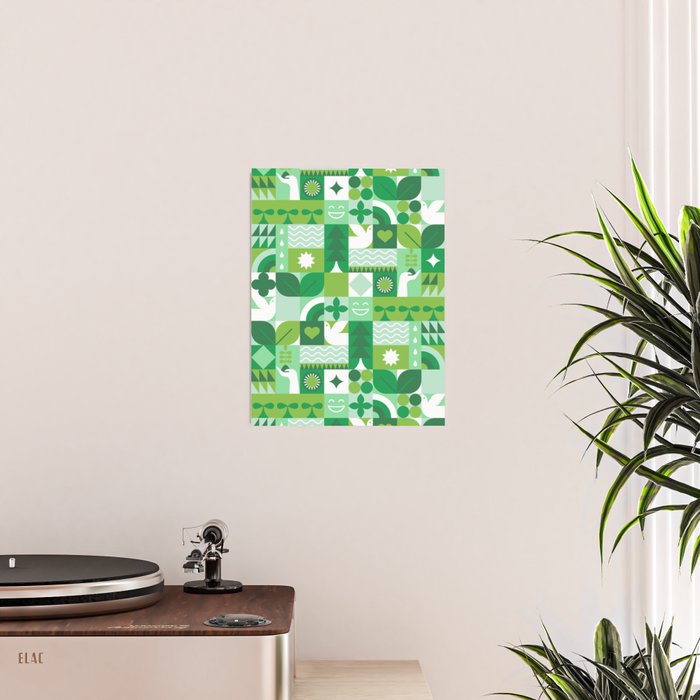 Green eco friendly geometric mosaic art pattern Poster Gallery Image 2