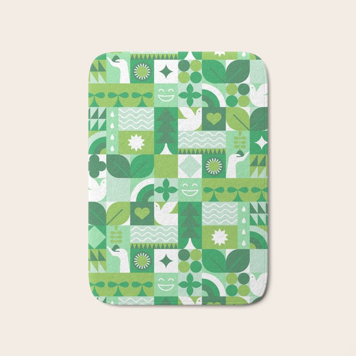 Green eco friendly geometric mosaic art pattern Bath Mat Gallery Image 1