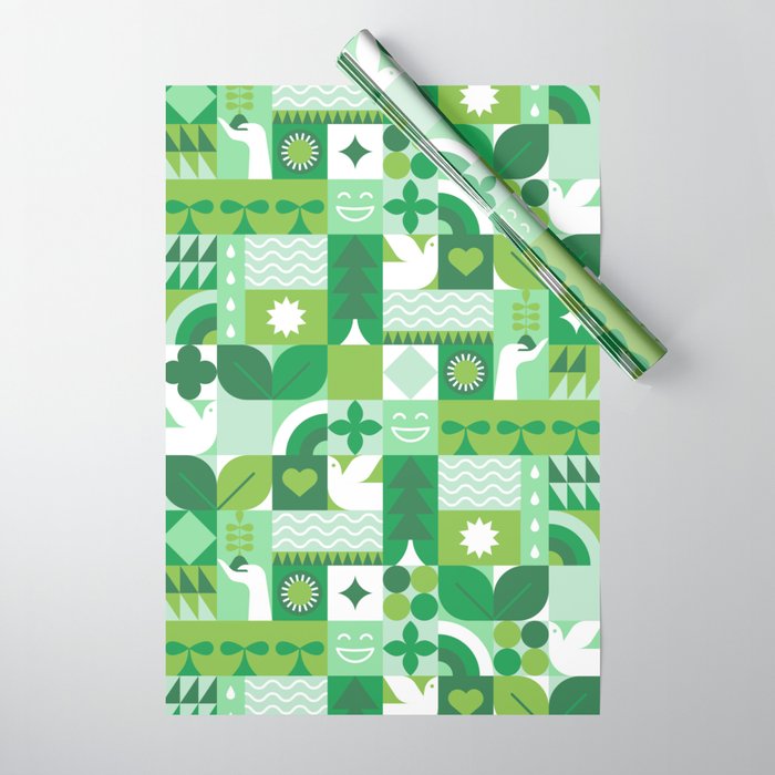 Green eco friendly geometric mosaic art pattern Wrapping Paper Gallery Image 1