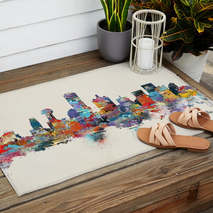 dallas texas skyline Outdoor Rug Gallery Image 2