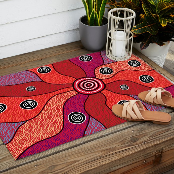 Authentic Aboriginal Art - Central Lands Outdoor Rug Gallery Image 2