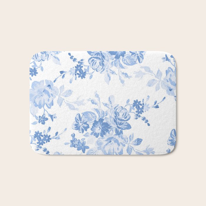 Modern navy blue white watercolor elegant floral Bath Mat Gallery Image 1
