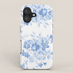 Modern navy blue white watercolor elegant floral iPhone Case Gallery Image 1