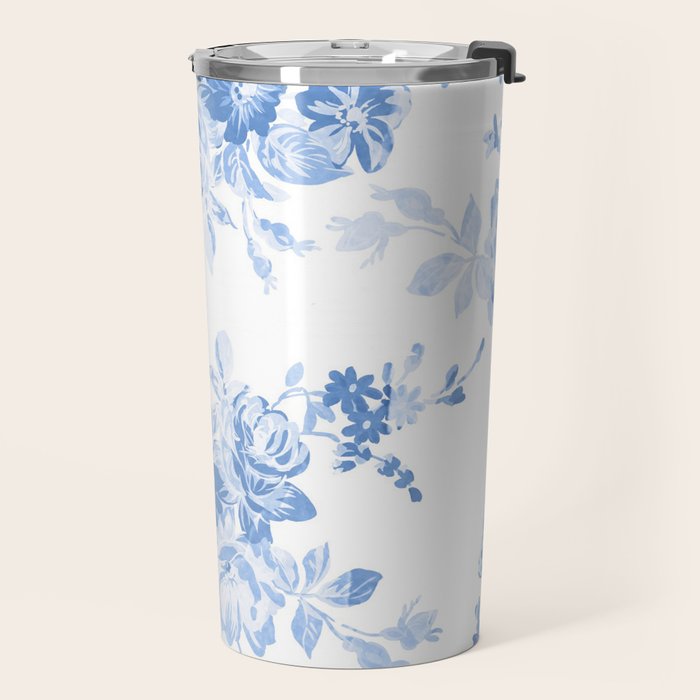 Modern navy blue white watercolor elegant floral Travel Mug Gallery Image 2