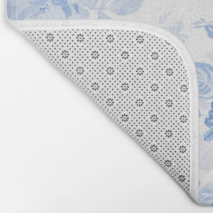 Modern navy blue white watercolor elegant floral Bath Mat Gallery Image 2