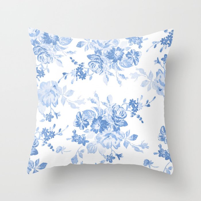 Modern navy blue white watercolor elegant floral Throw Pillow Gallery Image 1
