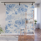 Modern navy blue white watercolor elegant floral Wall Mural Gallery Image 1