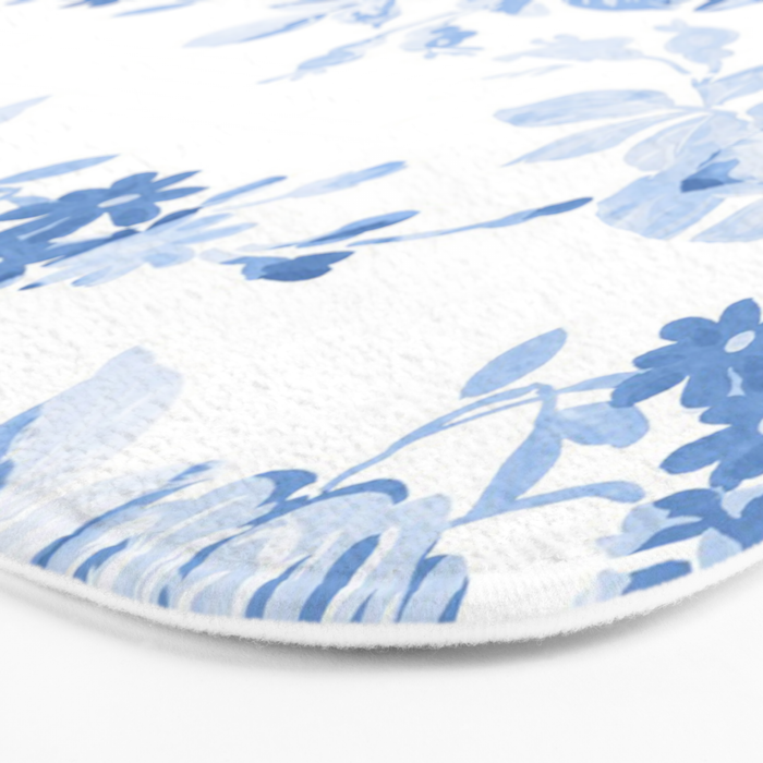 Modern navy blue white watercolor elegant floral Bath Mat Gallery Image 3